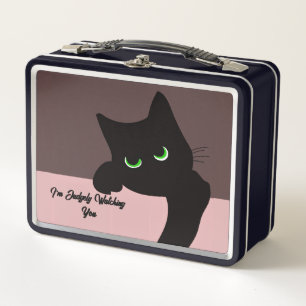 Trendy Peeking Black Cat Monogram Metal Lunch Box