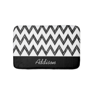 Trendy Pencil Black and White Chevron With Name Bath Mat