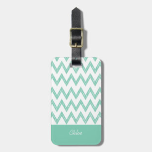 Trendy Pencil Mint Green Chevron Zigzags With Name Luggage Tag