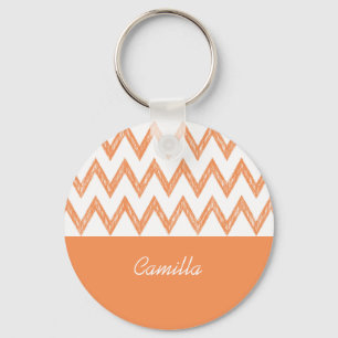 Trendy Pencil Orange Chevron Zigzags With Name Keychain