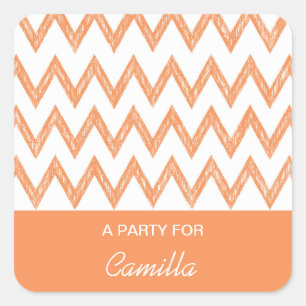 Trendy Pencil Orange Chevron Zigzags With Name Square Sticker