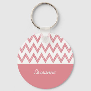 Trendy Pencil Pink Chevron Zigzags With Name Keychain