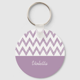 Trendy Pencil Purple Chevron Zigzags With Name Keychain