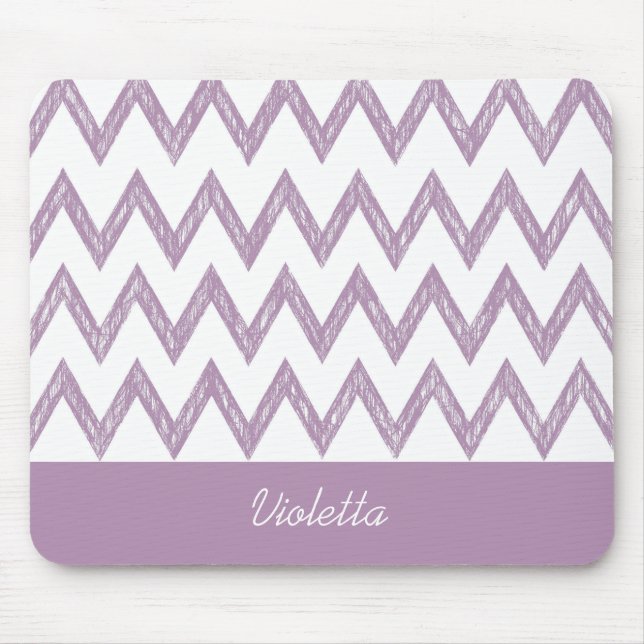 Trendy Pencil Purple Chevron Zigzags With Name Mouse Pad (Front)