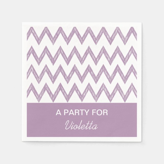 Trendy Pencil Purple Chevron Zigzags With Name Napkin (Front)