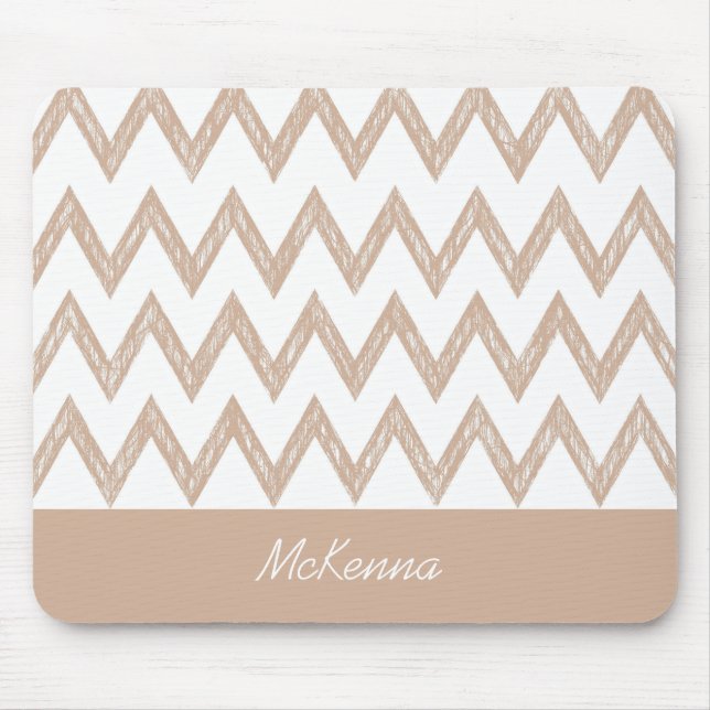 Trendy Pencil Tan Chevron Zigzags With Name Mouse Pad (Front)