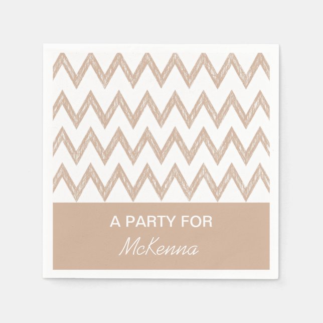 Trendy Pencil Tan Chevron Zigzags With Name Napkin (Front)