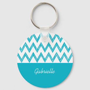 Trendy Pencil Turquoise Chevron Zigzags With Name Keychain