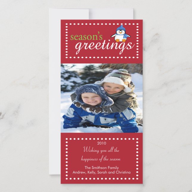 Trendy Penguin Family Christmas Photo Card (Front)