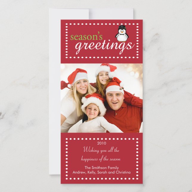 Trendy Penguin Family Christmas Photo Card (Front)