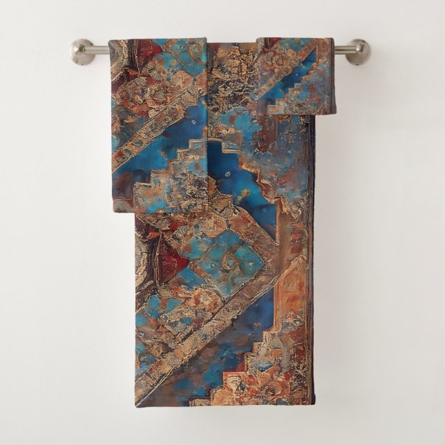 Trendy Persian Beautiful Old Pattern Collection Bath Towel Set (Insitu)