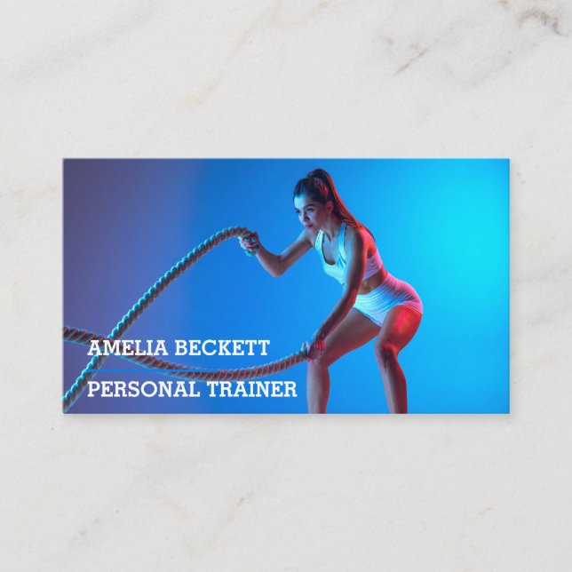 Trendy Personal Trainer Fitness Photo Business Car Business Card (Front)