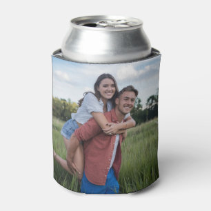 Trendy Personalized 2 Photo Template Double Sided Can Cooler