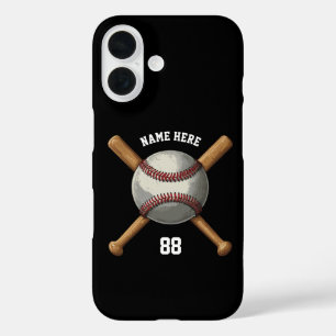 Trendy Personalized Baseball Name and Number Black iPhone 16 Case