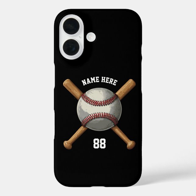 Trendy Personalized Baseball Name and Number Black Case-Mate iPhone Case (Back)