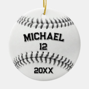 Trendy Personalized Baseball Name and Number Ceramic Ornament