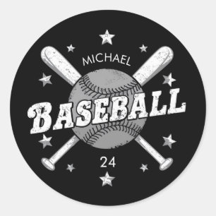 Trendy Personalized Baseball Name and Number  Classic Round Sticker