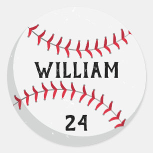 Trendy Personalized Baseball Name and Number Classic Round Sticker