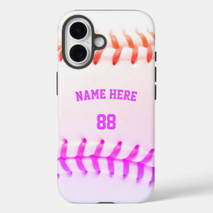Trendy Personalized Baseball Name and Number girly iPhone 16 Case