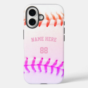 Trendy Personalized Baseball Name and Number girly iPhone 16 Case