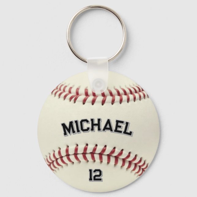 Trendy Personalized Baseball Name and Number       Keychain (Front)