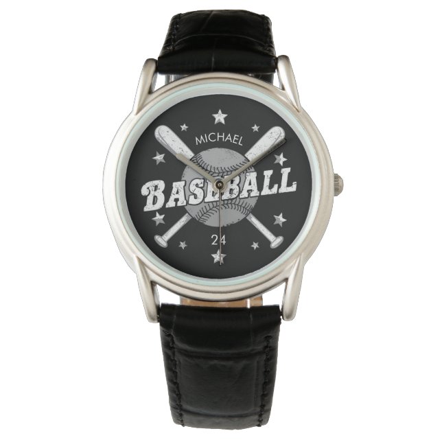 Trendy Personalized Baseball Name and Number  Watch (Front)
