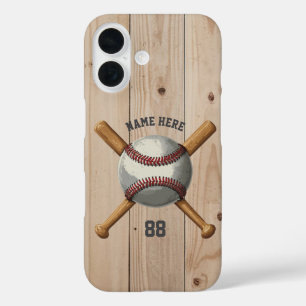 Trendy Personalized Baseball Name and Number Wood iPhone 16 Case