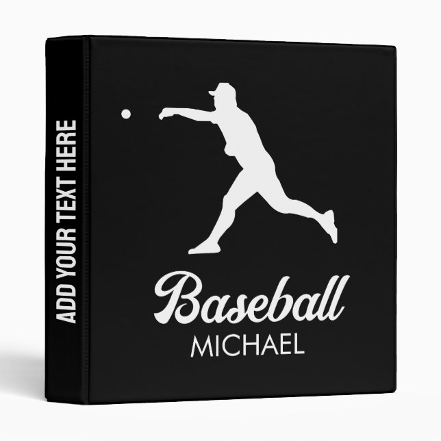 Trendy Personalized Baseball Player Black Binder (Front/Spine)
