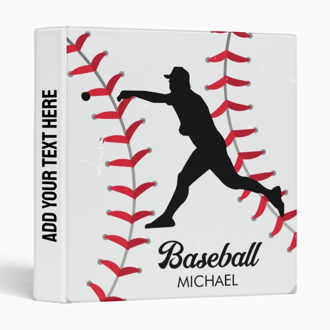 Trendy Personalized Baseball Player Black Binder (Front/Spine)