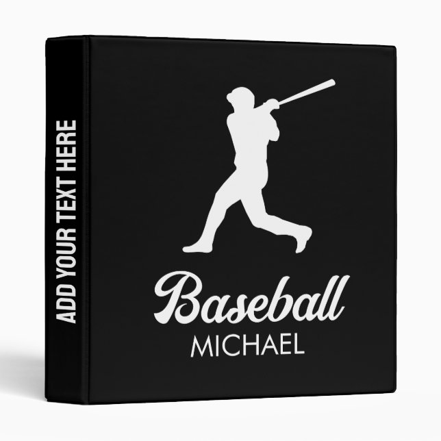 Trendy Personalized Baseball Player Black Binder (Front/Spine)