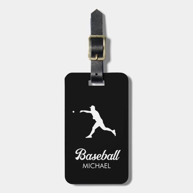 Trendy Personalized Baseball Player Black          Luggage Tag (Front Vertical)