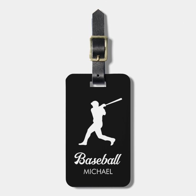 Trendy Personalized Baseball Player Black          Luggage Tag (Front Vertical)