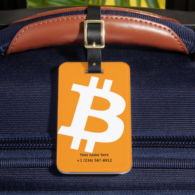 Trendy Personalized Bitcoin Orange Logo Luggage Tag (Front Insitu 2)