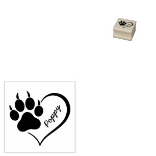 Trendy Personalized Cat Pet Paw Heart Print        Rubber Stamp
