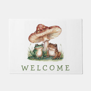 Trendy Personalized Cute Frog & Mushroom Welcome Doormat