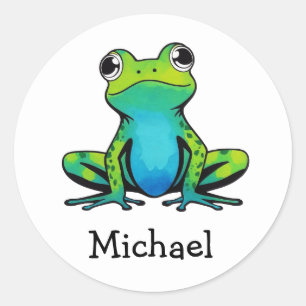 Trendy Personalized Cute Happy Green Frog Classic Round Sticker