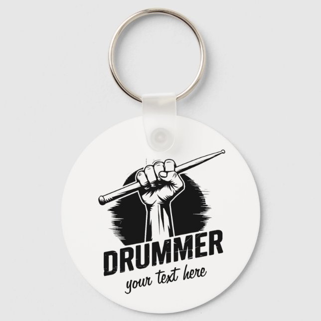 Trendy Personalized Drummer Fist With Drumsticks   Keychain (Front)