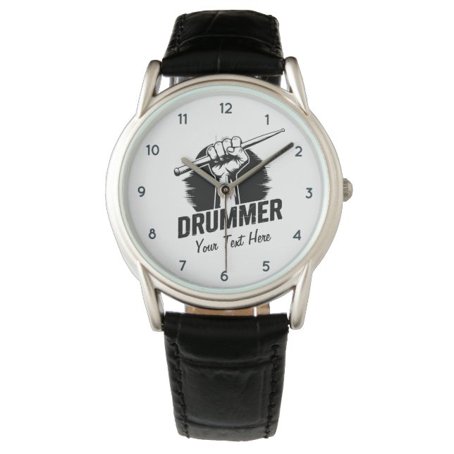 Trendy Personalized Drummer Fist With Drumsticks   Watch (Front)