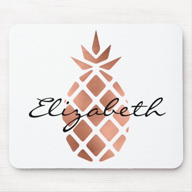Trendy Personalized Faux Rose Gold Foil Pineapple Mouse Pad (Front)