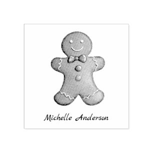 Trendy Personalized Gingerbread Man Christmas Rubber Stamp