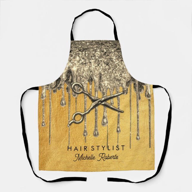 Trendy Personalized Gold Glitter Hairstylis        Apron (Front)