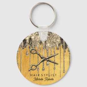 Trendy Personalized Gold Glitter Hairstylis Keychain