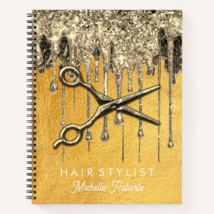 Trendy Personalized Gold Glitter Hairstylis Notebook