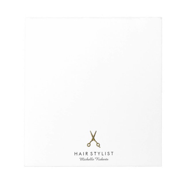 Trendy Personalized Gold Scissors Hair Salon  Notepad (Front)