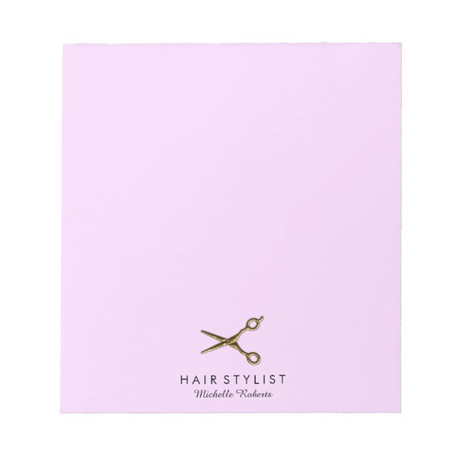 Trendy Personalized Gold Scissors Hair Salon  Notepad (Front)