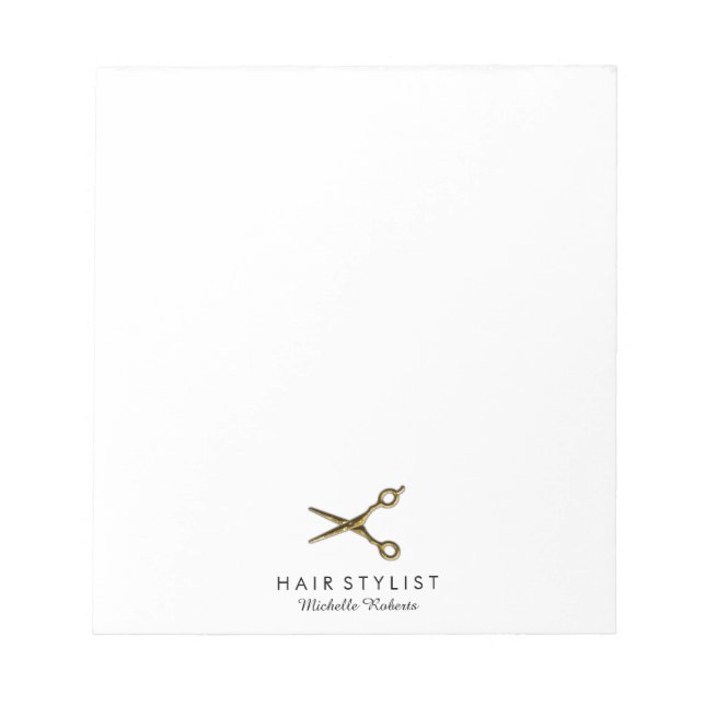 Trendy Personalized Gold Scissors Hair Salon  Notepad (Front)