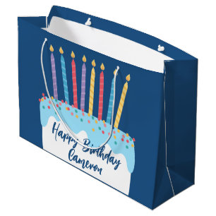 Trendy Personalized Happy Birthday Cake Large Gift Bag