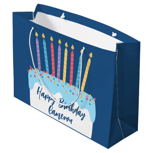 Trendy Personalized Happy Birthday Cake Large Gift Bag (Back Angled)