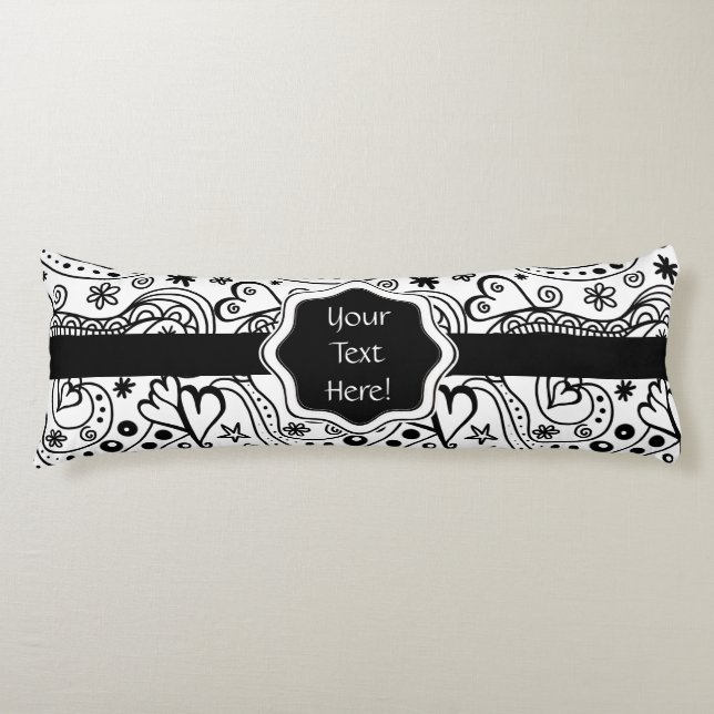 Trendy Personalized Hearts and Love Doodle Pattern Body Pillow (Front)