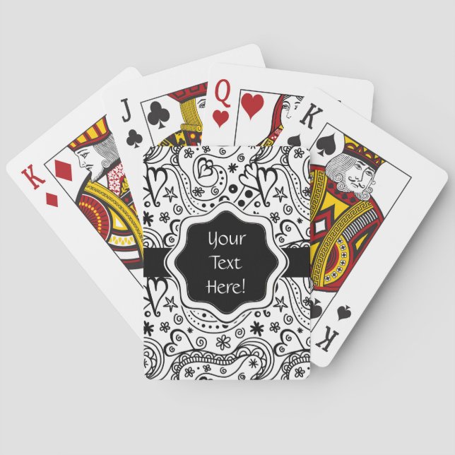 Trendy Personalized Hearts and Love Doodle Pattern Playing Cards (Back)